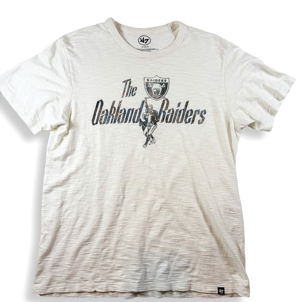 47 Brand Oakland Raiders‎ Graphic T-Shirt Mens M Cream Slub Knit Vintage Look